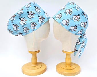 Pooping Snowman Surgical Scrub Hat, Funny Christmas Scrub Cap Cap, Pull On Euro Style Hat, Adjustable Tie Back Pixie Cap .