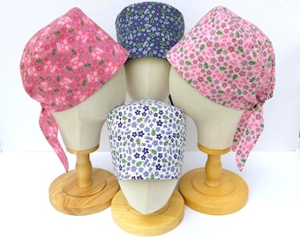 Floral Sweary Acronym Surgical Scrub Hat, Adjustable Pixie Style Scrub Cap