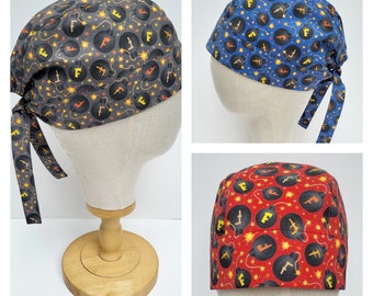 F Bomb Print Adult Unisex Surgical Scull Cap, Chefs Hat, Choice Of Red, Blue Or Grey, Adjustable Calot.