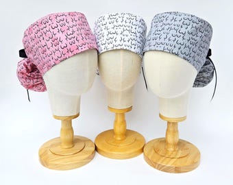 Itty Bitty Boob Print Surgical Scrub Hat: Ponytail Style, Skull Cap for Short Hair