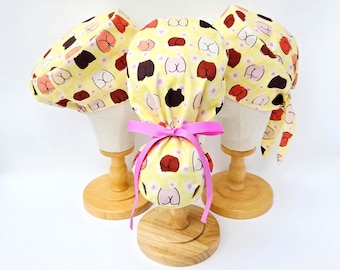 Springtime Booty Butt Print Surgical Scrub Hat: Pixie, Euro, Euro-Pony Styles
