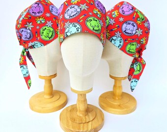 Tits The Season Christmas Boob Print Surgical Scrub Hat: Adjustable Tie Back Pixie Cap, Pull On Euro Style Hat.