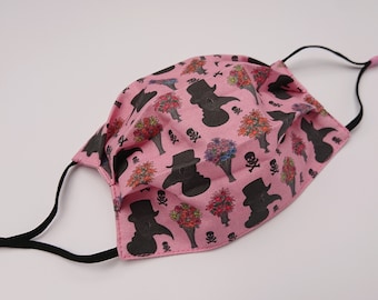 Silk Lined Rose Plague Doctor & Posy Cotton Print Three Layer Washable Face Mask.