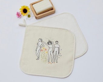 Naked Beauty Washcloth, Organic Cotton Muslin and Bamboo Velvet Flannel, Sustainable Facial Cleansing Cloth