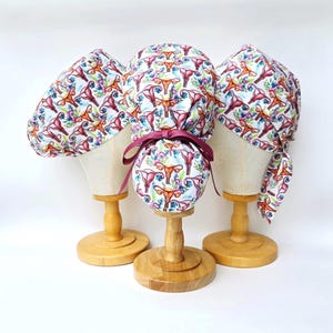 Fallopian Flowers OBGYN Surgical Scrub Hat: Pixie, Euro, Euro-Pony, Ponytail, Scull Cap Styles