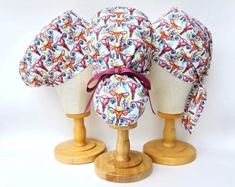 Fallopian Flowers OBGYN Surgical Scrub Hat: Pixie, Euro, Euro-Pony, Ponytail, Scull Cap Styles
