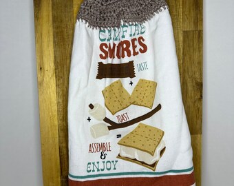 S’mores Kitchen Towel with Crocheted top