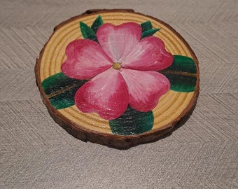 Pink flower Rustic Wood-slice Coaster