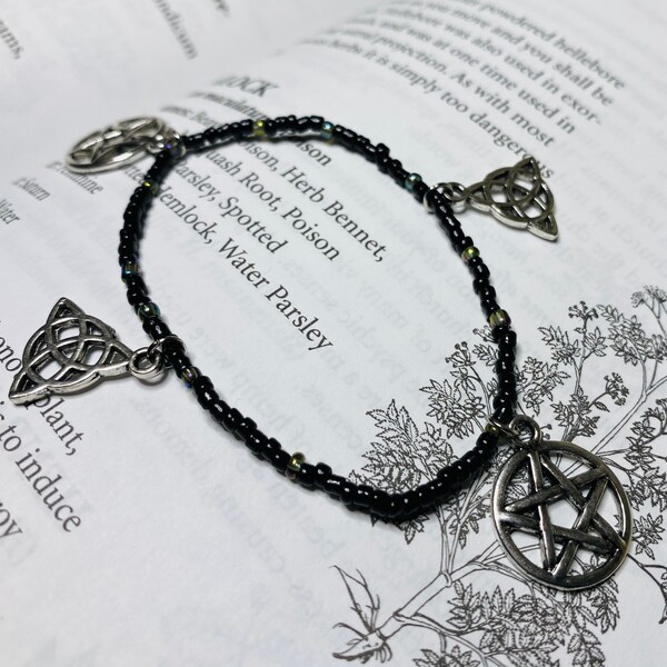 Wiccan Bracelet with Triquetra and Pentacle Charms