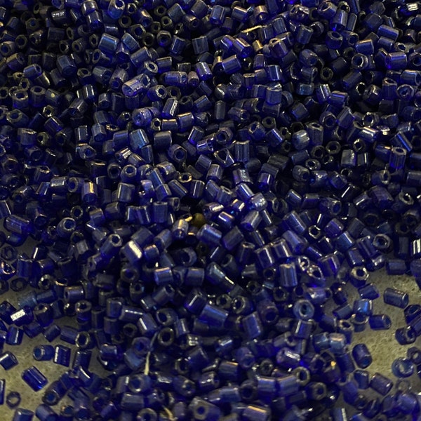 Vintage Venetian 12/0 Hex Cut Transparent Cobalt bue tube shaped seed beads size 12 10 grams