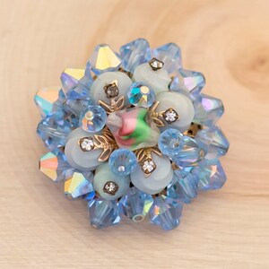 Blue Beaded Flower Vintage Brooch - B3