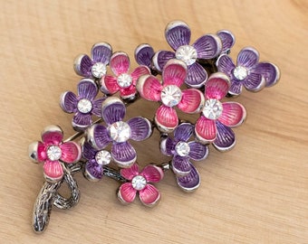 Cute Pink and Purple Flowers Vintage Brooch - B11