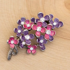 Broche vintage Mignonne Rose et Violette Fleurs - B11