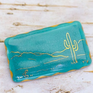 Vintage Rectangular Desert Scenery Ceramic Brooch - BR1