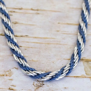 30 Inch, Vintage Spiral Braid Blue and Silver Two-Tone Necklace - BV1