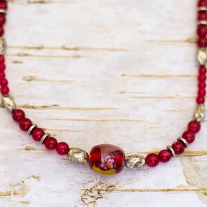 22 inch, Vintage Vibrant Red Beads Unique Beaded Necklace - BT1