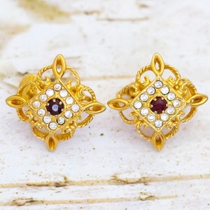 Vintage Victorian Royal Diamond Rhinestones Clip On Earrings by Avon - BM1