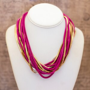 18 inch, Vintage Pink & Gold Tone Chain Link Multi Strand Necklace - B14
