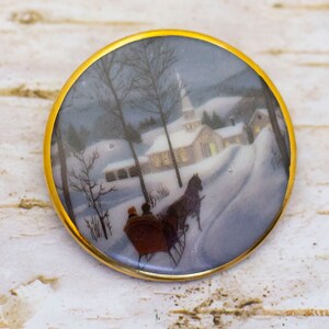 Vintage Snow Scenery Ceramic Brooch - BW1