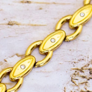 7 1/2 inch, Vintage Eye-shaped Links Gold Tone Chains Elegant Bracelet - BE1