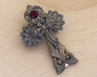 Broche Ancienne écureuil - Laiton Et Strass Style Art Nouveau - Fabriquée En France - Occasion Bon état