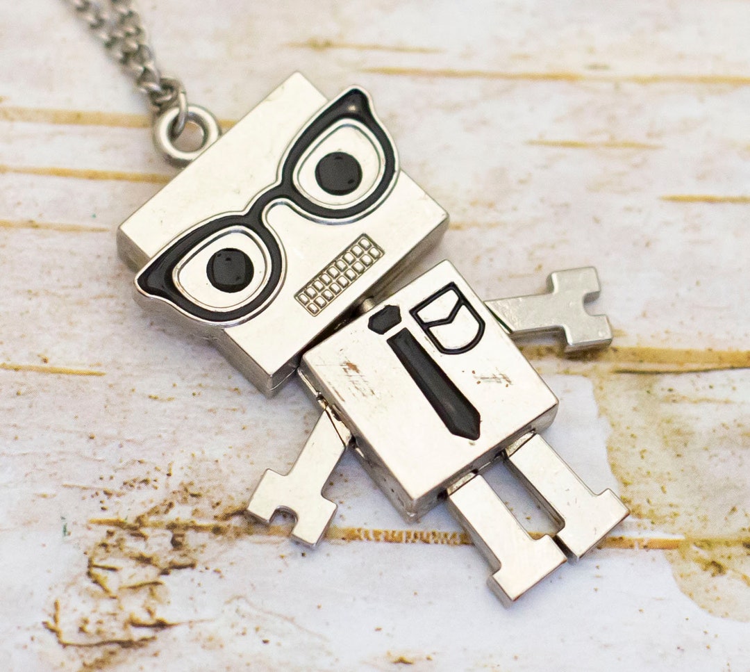 26 Inch, Vintage Corporate Robot Pendant Silver Tone