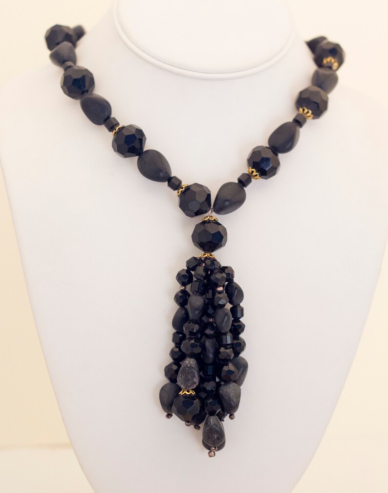 Vintage Necklace Gift For Her,BE1 Beaded Necklace Vintage Beaded Necklace Goth Necklace Gothic Necklace 25 Inch Black Beaded Necklace