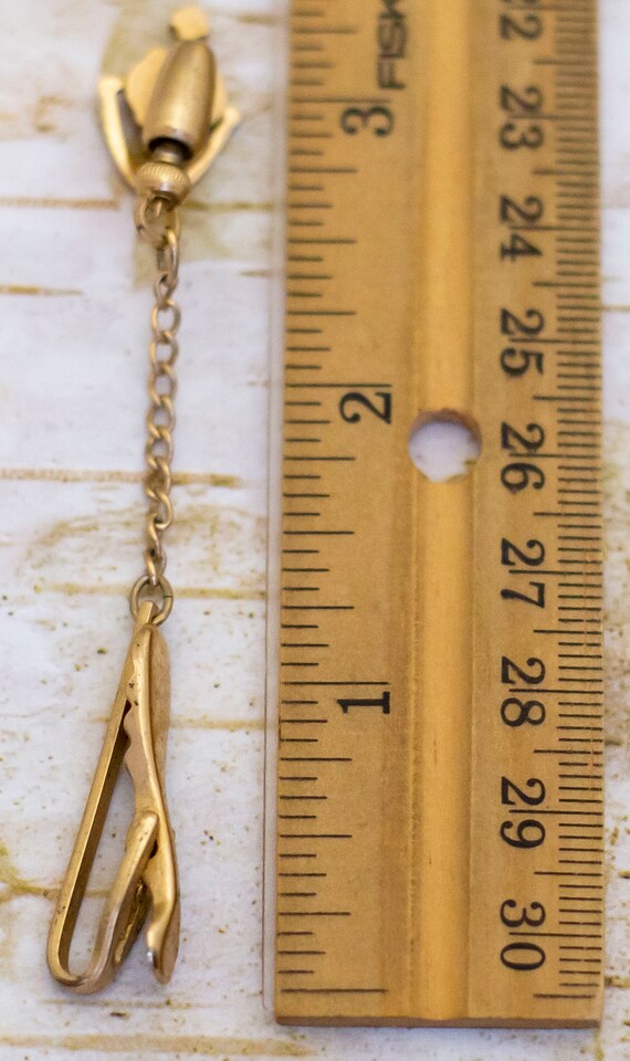 Vintage Victorian Gold Tone Dangling Chained Tie … - image 3