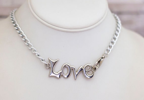 33 inch, Vintage "Love" Word Silver Tone Necklace… - image 2