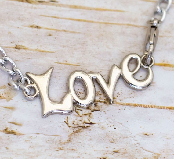 33 inch, Vintage "Love" Word Silver Tone Necklace… - image 1