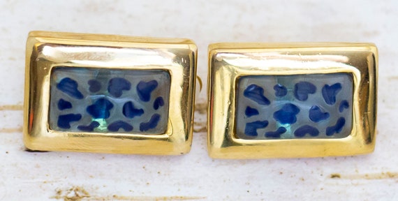 Vintage Geometric Rectangle Blue Patterned Clip O… - image 2