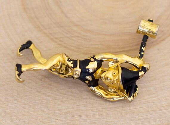 Golden Hammer Goblin Vintage Brooch by Marvella -… - image 2