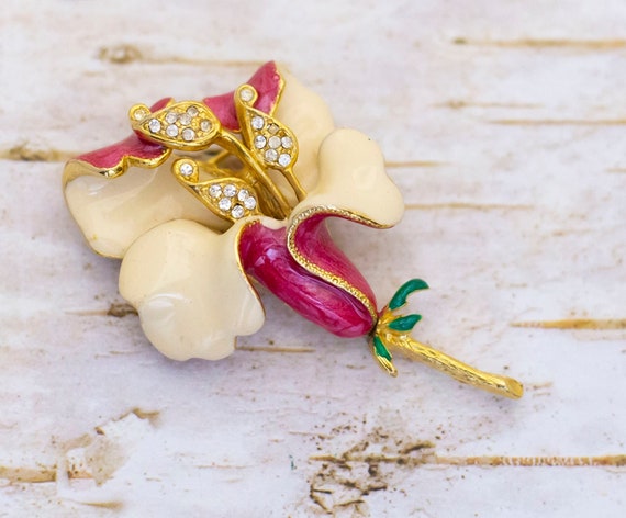 BROCHE FLEUR Vintage Dorée à Strass - Élégante Et Brillante Pour Un Look Rétro