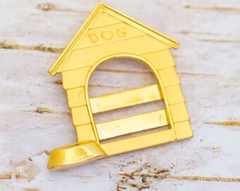Vintage Dog House Gold Tone Brooch by JJ - BR1