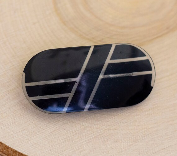 Vintage Black Oval Geometric Pattern Stylish Plas… - image 1