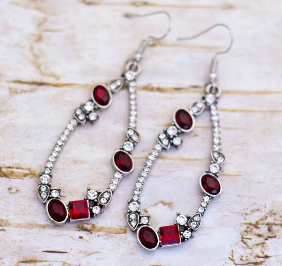 Vintage Ruby Red Elemental Dangle Earrings - B2 - image 1