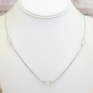 30 inch, Vintage Silver Tone Dainty Colorless Faux Gem Necklace by Avon - BA1