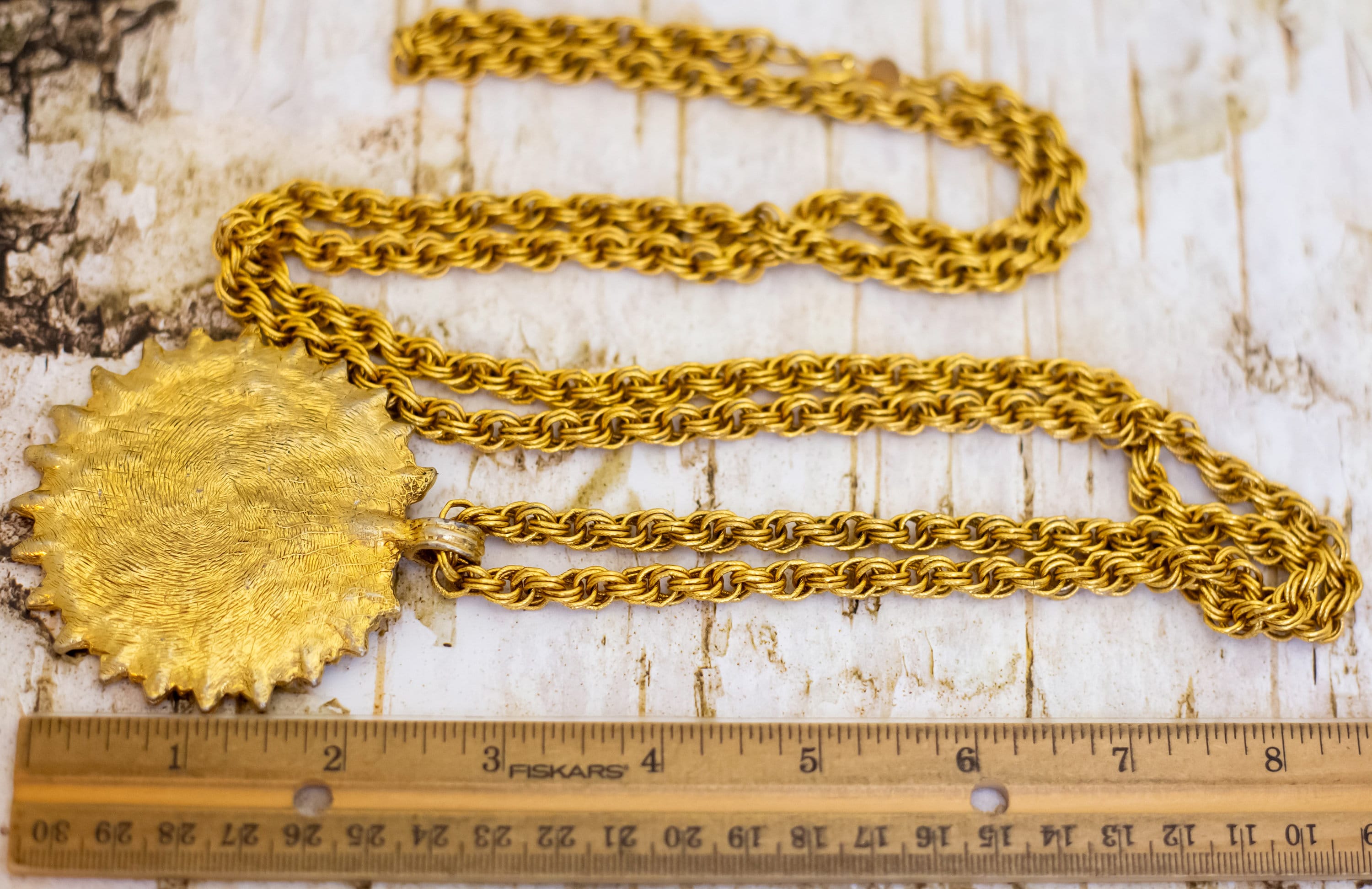 54 Inch, Vintage Floral Stylized Intricate Pendant Gold Tone