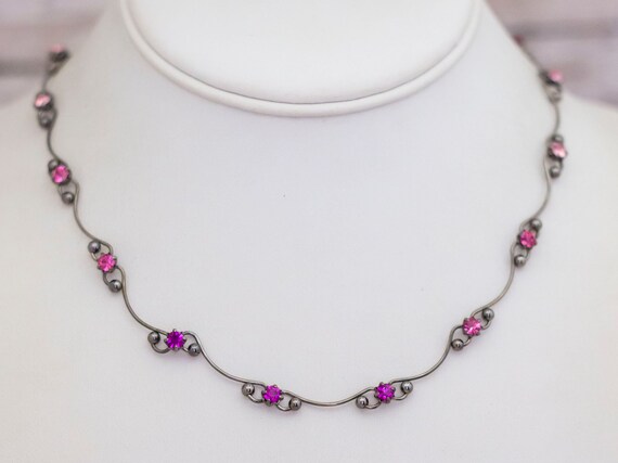 16 inch, Vintage Elven Gemstones Choker Necklace … - image 2