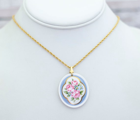 24 inch, Vintage Oval Floral Ceramic Necklace by … - image 2