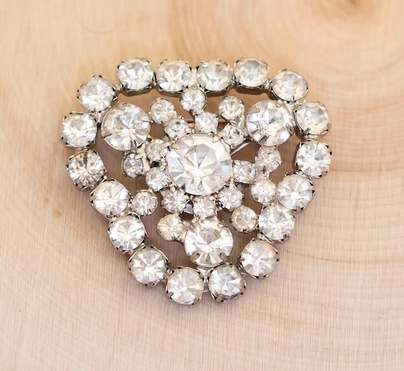 Vintage Triangular Rhinestone Diamond Silver Tone… - image 1