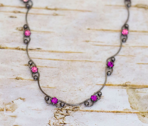 16 inch, Vintage Elven Gemstones Choker Necklace … - image 1