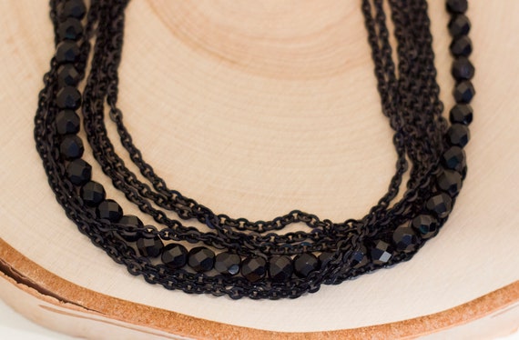 Vintage Necklace Gift For Her,BE1 Beaded Necklace Vintage Beaded Necklace Goth Necklace Gothic Necklace 25 Inch Black Beaded Necklace
