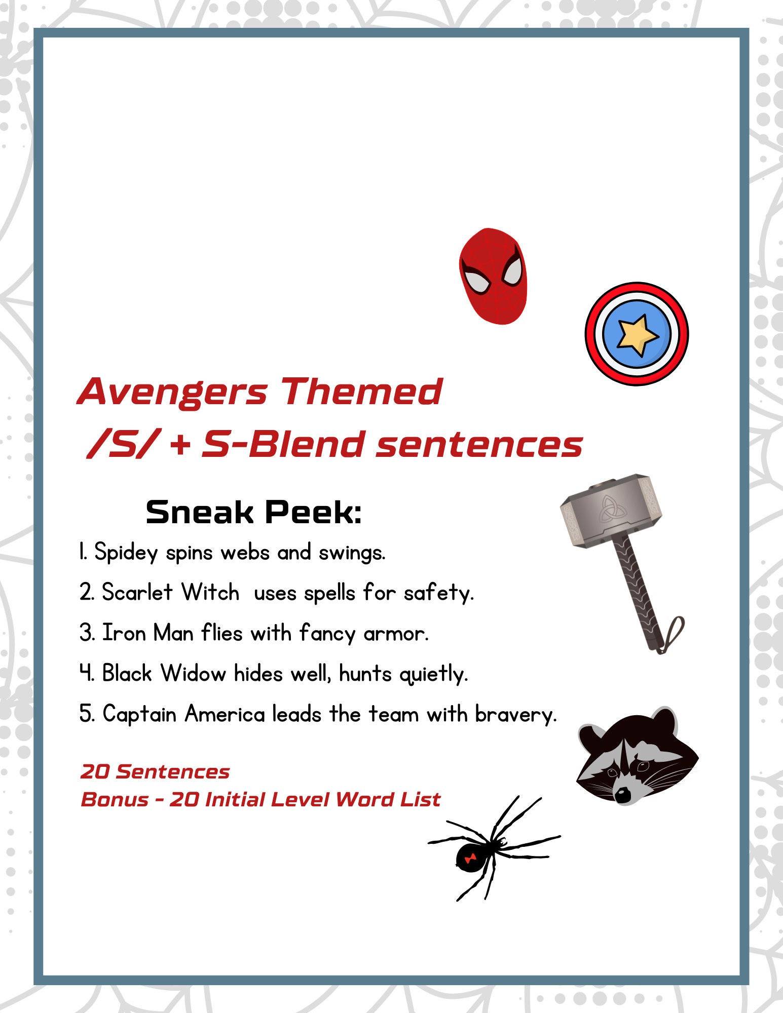Swp List Avengers/super Hero Articulation List Speech Therapy - Etsy