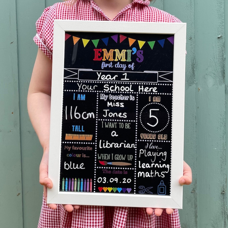 School Chalkboard Framed Print/Sign/Personalised First Day/Last Day of School/Nursery/Reflection Free 