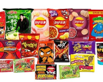International Spicy Mystery Snack Box Perfect for gifting College Care Package and Birthday gifts. Spicy snacks from all over the world.