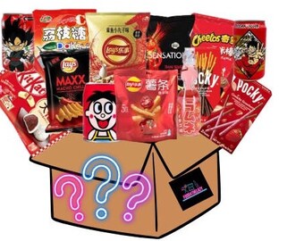 International Mystery Color Box with Candy, Chips,Drinks Featuring Anime Themed and BTS Drinks Perfect for Presents and Fans of Asian Snacks