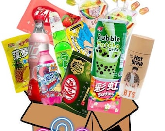 International Mystery Drinks and Candy Box Featuring Anime Themed and BTS Drinks Perfect for Gifting Presents and Fans of Asian Snacks