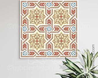 Islamic wall art, Islamic gift,  Arabic wall art, Islamic decoration, Pattern, Islamic canvas, Islamic art, Arabic calligraphy, Grey, Beige