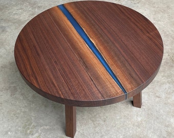Live Edge Walnut Coffee Table: Ocean Blue Epoxy, Round Wood Table